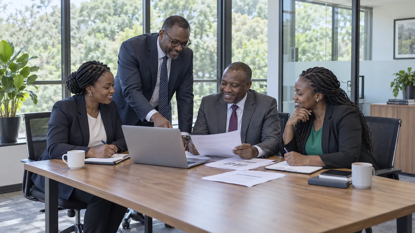 Members of the Ksembi team reviewing documents at the Nairobi office