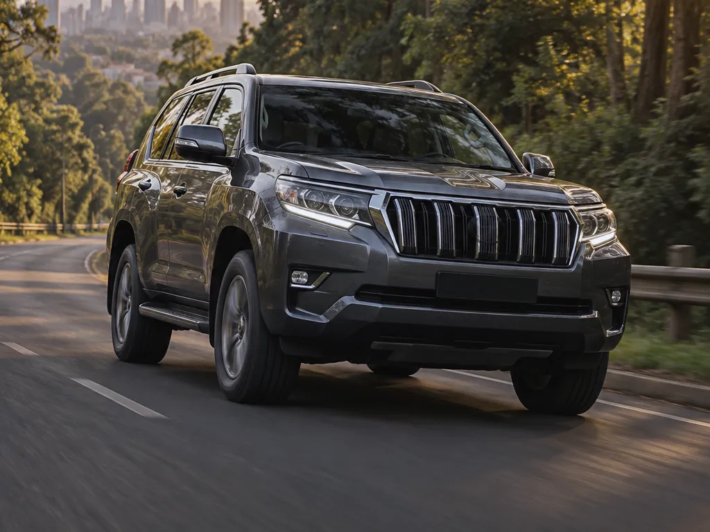 A grey SUV on a tree-lined road outside Nairobi
